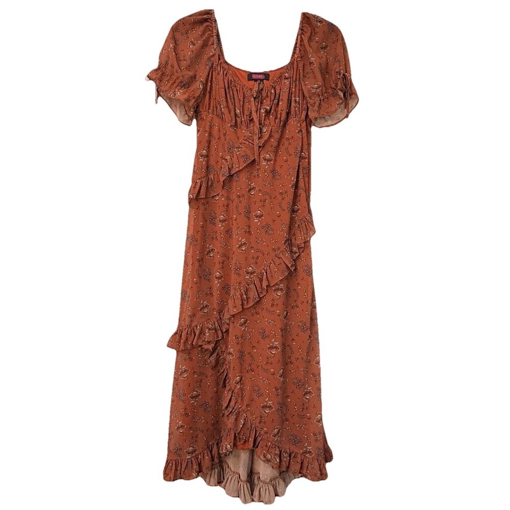 Rock And Roll Dress Small Floral Coquette Milkmaid Maxi Romantic Ruffle Y2K